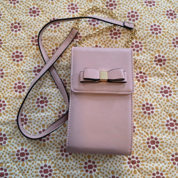 Handbags - Pink Crossbody Bag with Bow Accent